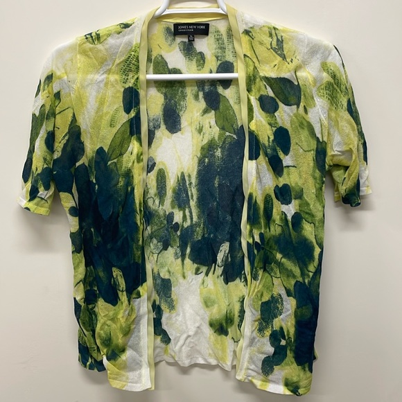 Yellow green white & blue‎ short sleeve cardigan size XL - Picture 1 of 4
